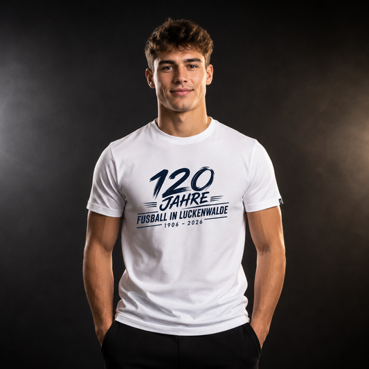 120 Jahre Fußball in Luckenwalde T-Shirt weiß